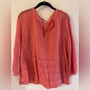 Loft Eyelet Blouse, Size Large, Pink